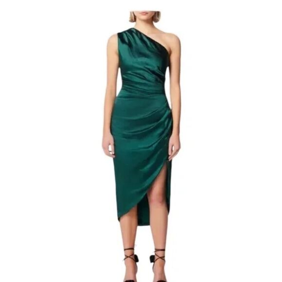 Elliatt Cassini Forest Green One Shoulder Cocktail Dress | Size M - Picture 1 of 10